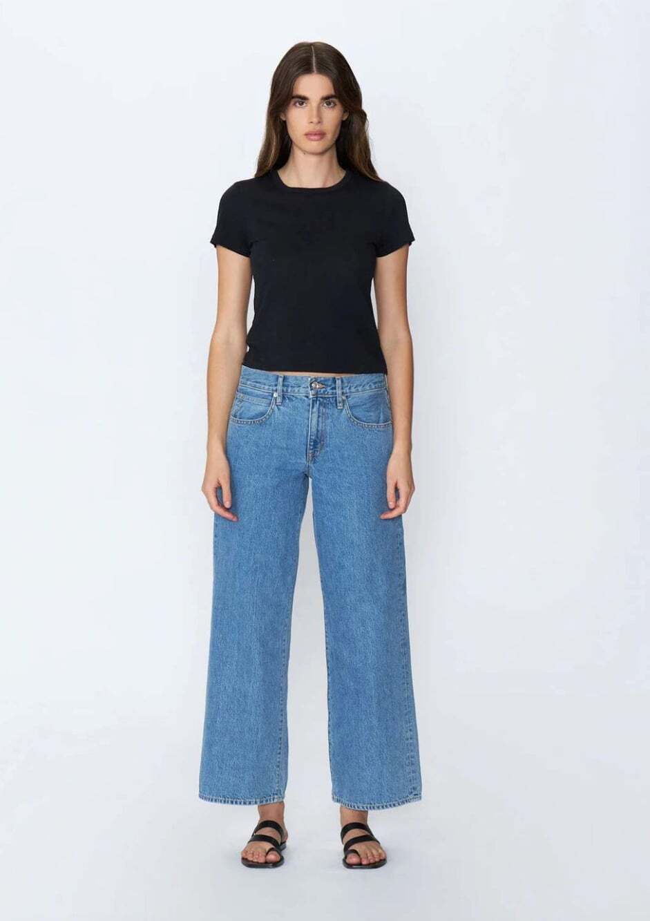SLVRLAKE Mica Wide Leg Crop Jeans in Killing Time Medium Wash Size 28 Low Rise